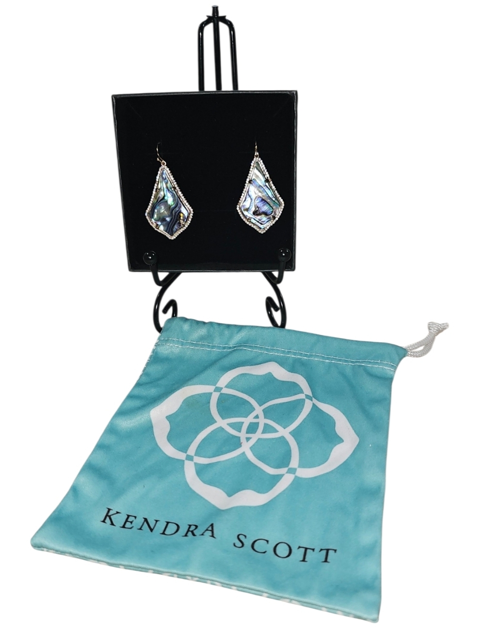Kendra Scott Abalone Shell Statement Drop Earrings Iridescent Gold Tone NWOT - Picture 5 of 5